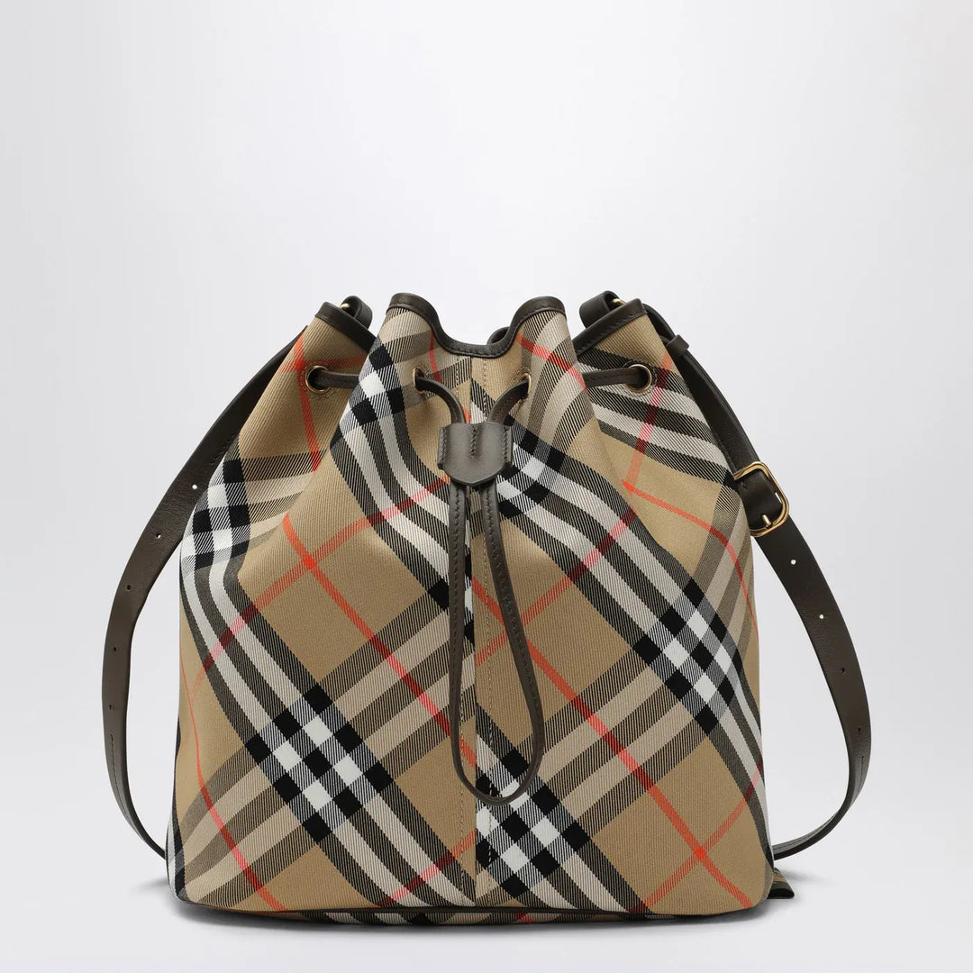Burberry - Medium beige bucket bag with Check pattern Brand Apparel &amp; Accessories U