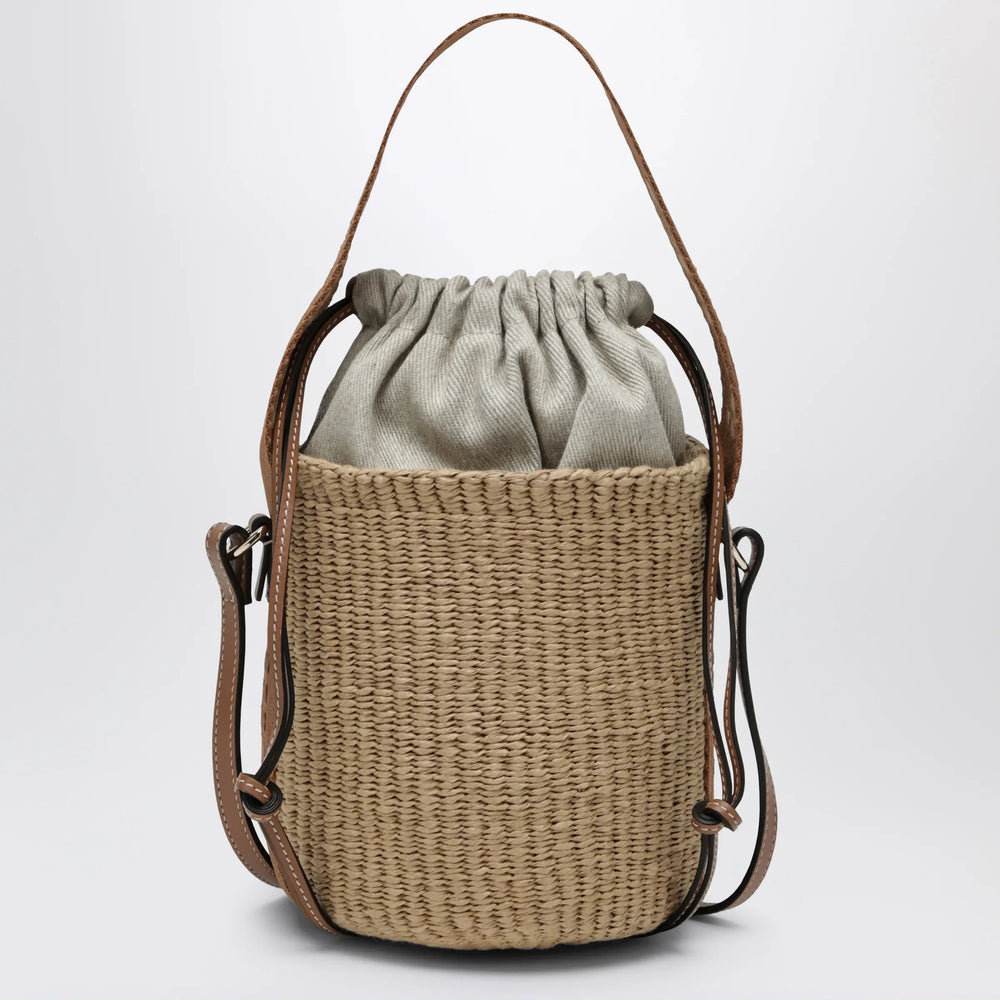 Chloé - Small Woody bucket bag in woven paper and leather, beige Brand Apparel & Accessories TU