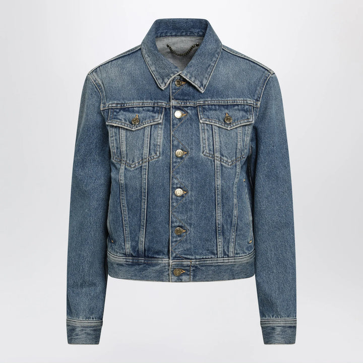 Golden Goose - Blue denim jacket with classic collar and logo buttons Brand Apparel &amp; Accessories > Clothing > Outerwear > Coats &amp; Jackets 40  IT