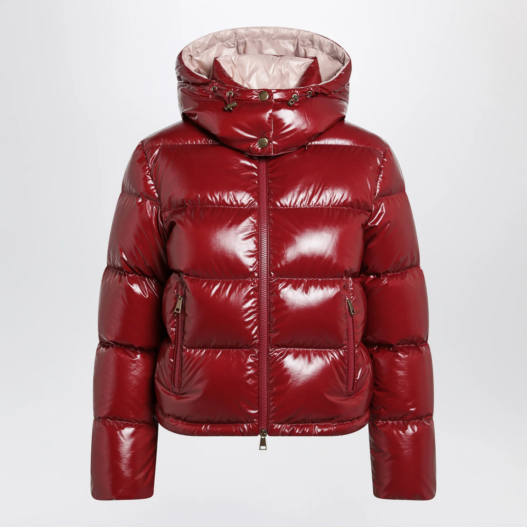 Moncler - Niveole cropped down jacket in glossy nylon red Brand Apparel &amp; Accessories > Clothing > Outerwear > Coats &amp; Jackets
