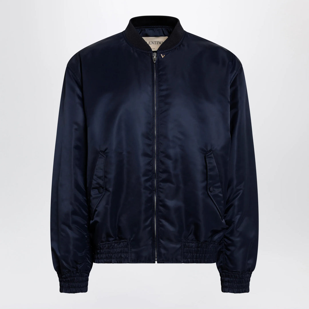 Valentino - Shiny navy blue zip-up bomber jacket with Vlogo Brand Apparel & Accessories > Clothing > Outerwear > Coats & Jackets 46 IT