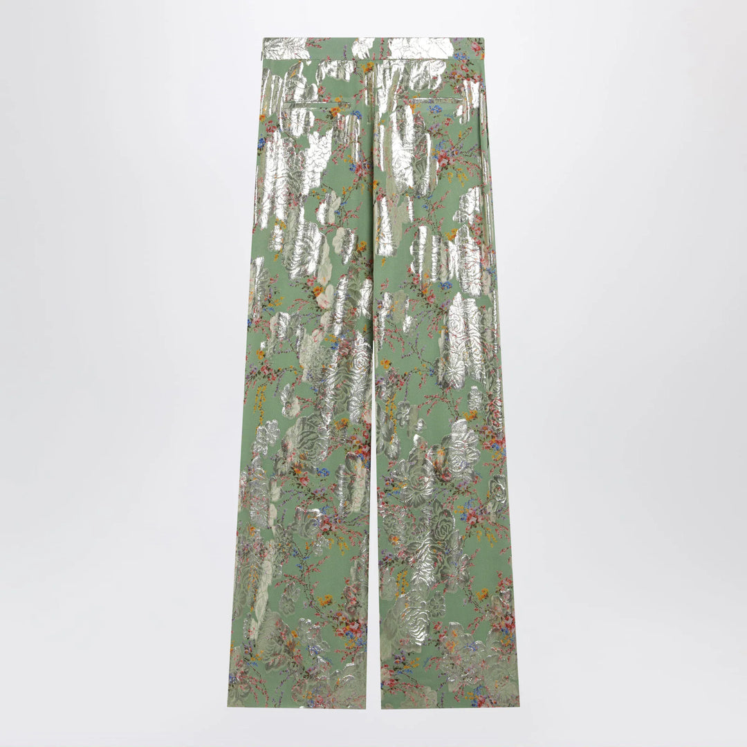 Valentino - Silk trousers with all-over print in green Brand Apparel &amp; Accessories > Clothing > Pants 44  IT