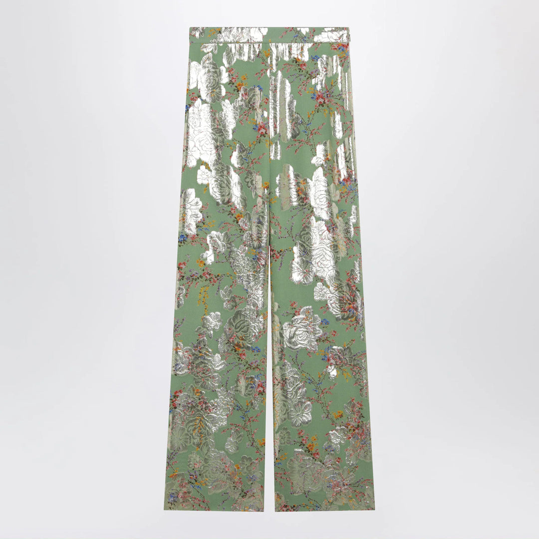 Valentino - Silk trousers with all-over print in green Brand Apparel & Accessories > Clothing > Pants 44  IT