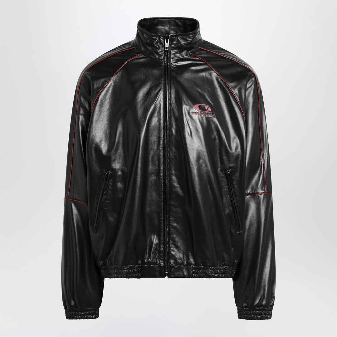 Balenciaga - Black/burgundy zip-up leather sweatshirt Brand Apparel &amp; Accessories > Clothing > Shirts &amp; Tops S