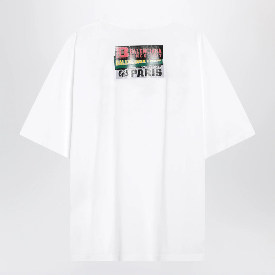 Balenciaga - Bumper Stickers medium-fit cotton T-shirt in white Brand Apparel &amp; Accessories > Clothing > Shirts &amp; Tops