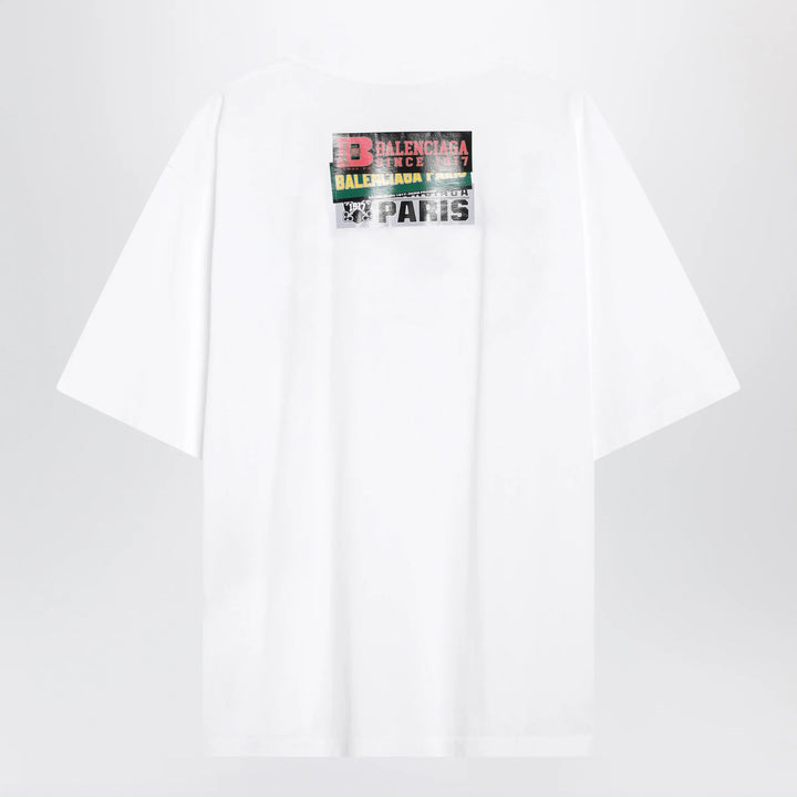 Balenciaga - Bumper Stickers medium-fit cotton T-shirt in white Brand Apparel &amp; Accessories > Clothing > Shirts &amp; Tops
