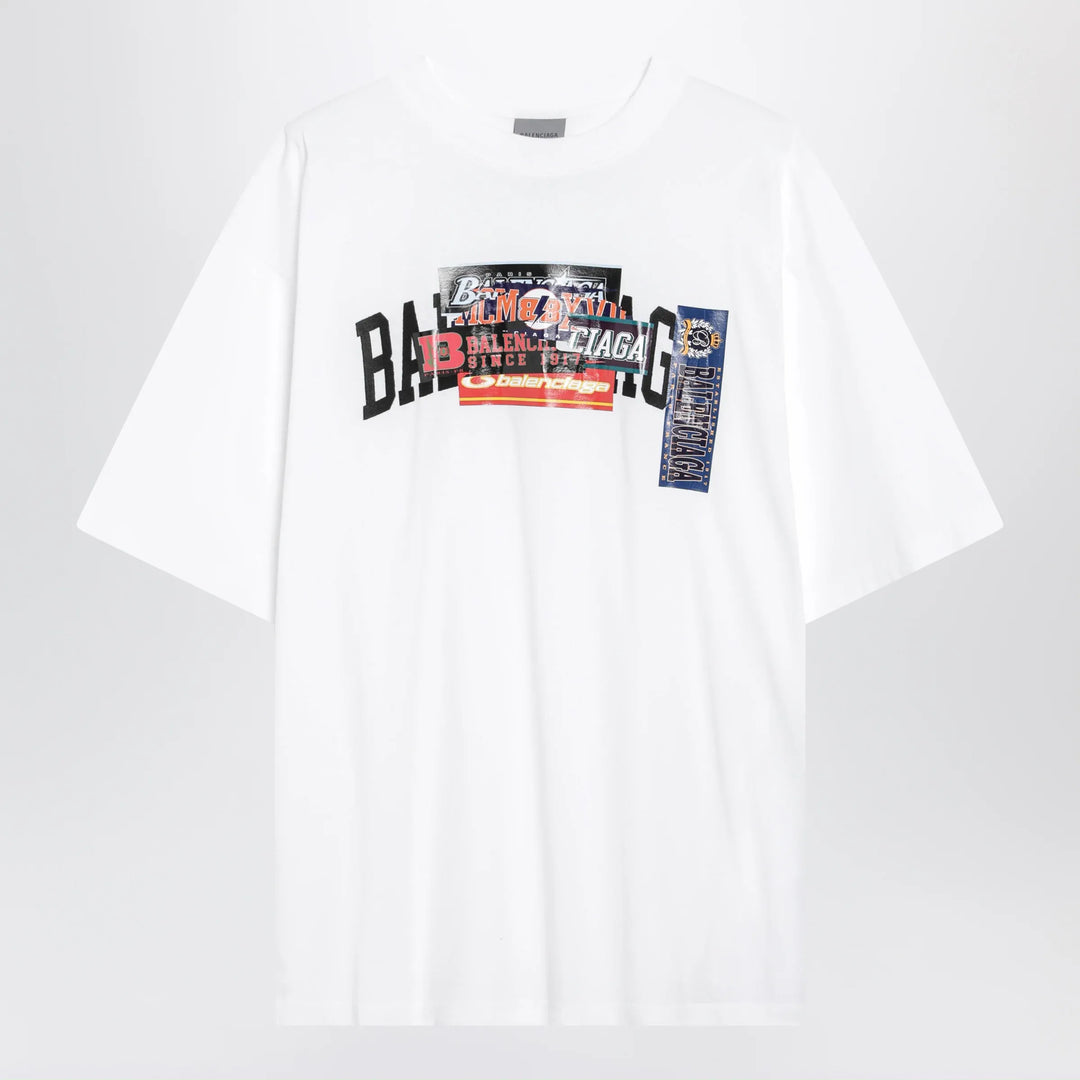 Balenciaga - Bumper Stickers medium-fit cotton T-shirt in white Brand Apparel &amp; Accessories > Clothing > Shirts &amp; Tops