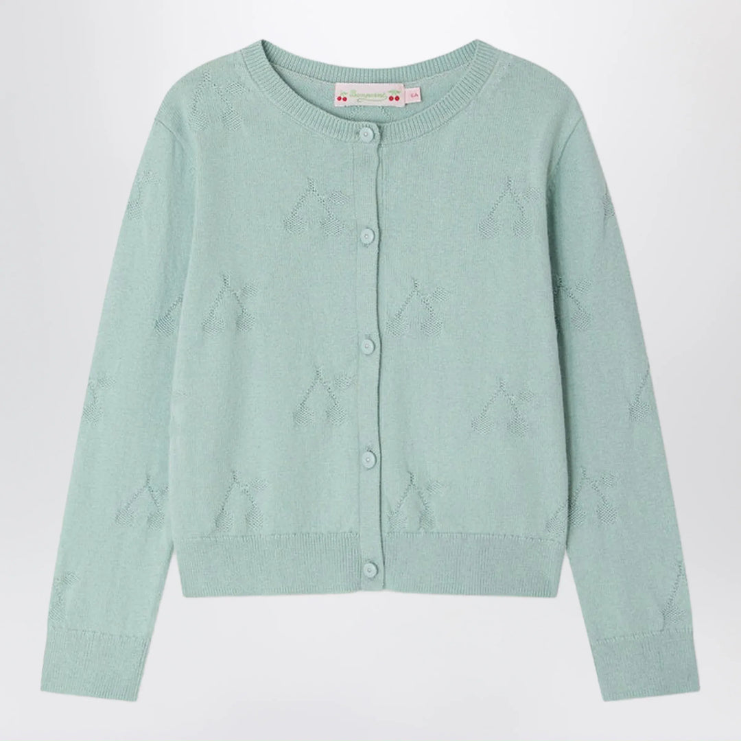 Bonpoint - Lysia celadon green cardigan with cherries Brand Apparel &amp; Accessories > Clothing > Shirts &amp; Tops 4