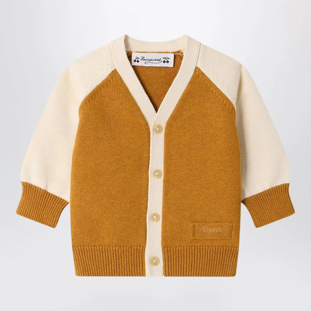 Bonpoint - Marin cardigan in ochre cotton and cashmere Brand Apparel &amp; Accessories > Clothing > Shirts &amp; Tops 12M