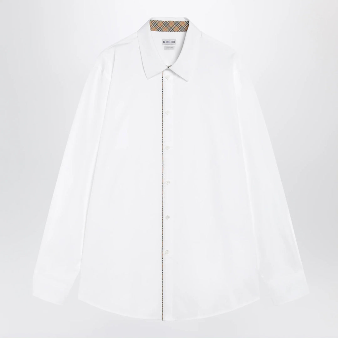 Burberry - Classic-fit cotton poplin shirt with Check trim, white Brand Apparel &amp; Accessories > Clothing > Shirts &amp; Tops
