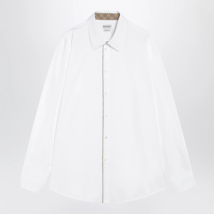 Burberry - Classic-fit cotton poplin shirt with Check trim, white Brand Apparel &amp; Accessories > Clothing > Shirts &amp; Tops S