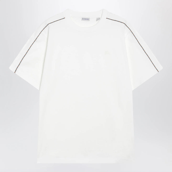 Burberry - Cotton T-shirt with Check trim in Chalk Brand Apparel &amp; Accessories > Clothing > Shirts &amp; Tops
