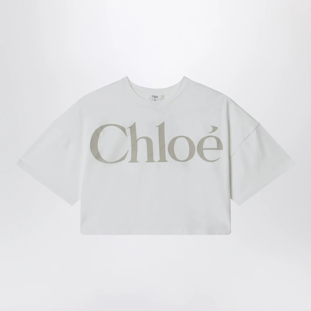 Chloé - White cropped T-shirt with logo print Brand Apparel &amp; Accessories > Clothing > Shirts &amp; Tops 14