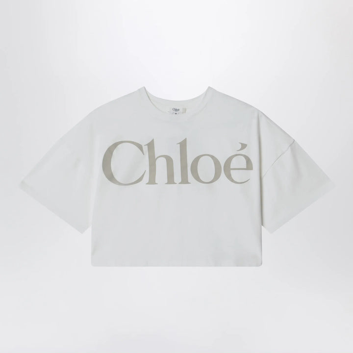Chloé - White cropped T-shirt with logo print Brand Apparel &amp; Accessories > Clothing > Shirts &amp; Tops 14