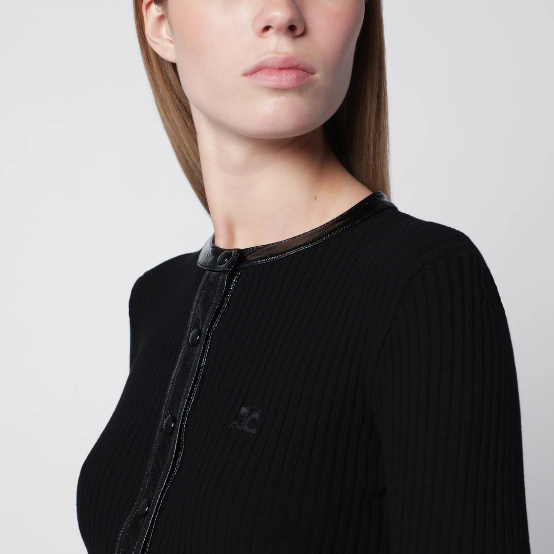 Courrèges - Ribbed viscose-blend cardigan with vinyl trim, black Brand Apparel &amp; Accessories > Clothing > Shirts &amp; Tops M