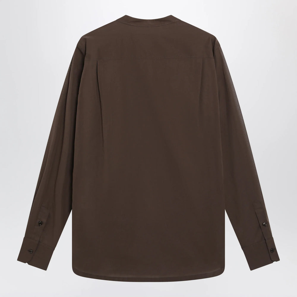 Dolce&Gabbana - Brown cotton canvas mandarin-collar shirt Brand Apparel & Accessories > Clothing > Shirts & Tops