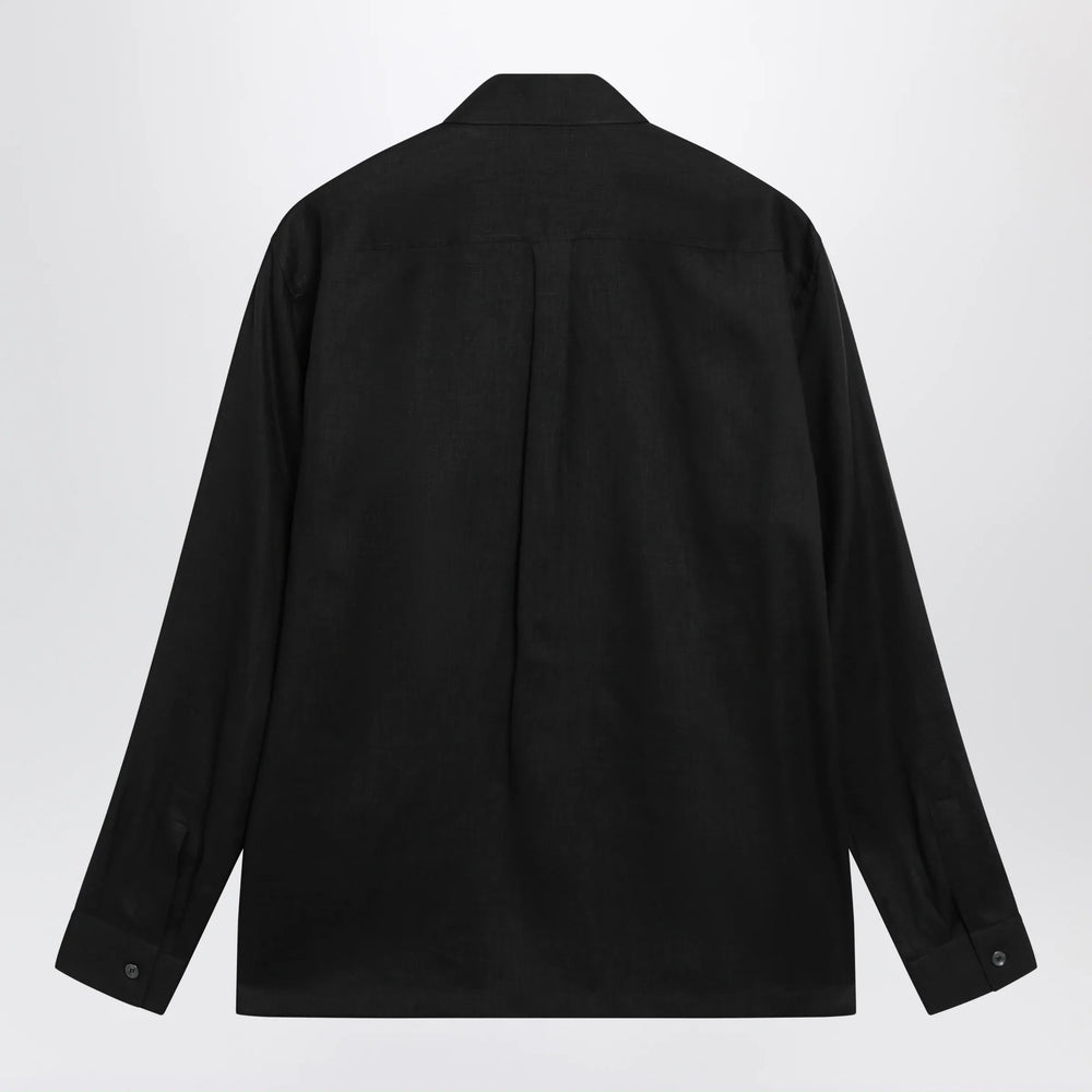 Dolce&Gabbana - Hawaii-fit linen shirt with DG hardware in black Brand Apparel & Accessories > Clothing > Shirts & Tops