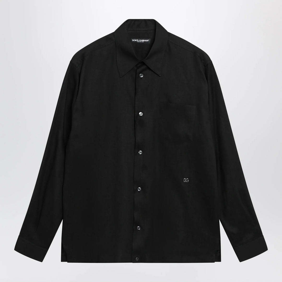 Dolce&amp;Gabbana - Hawaii-fit linen shirt with DG hardware in black Brand Apparel &amp; Accessories > Clothing > Shirts &amp; Tops 39