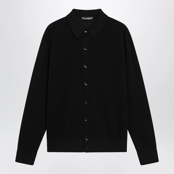 Dolce&amp;Gabbana - Long-sleeve openwork rib knit cotton shirt in black Brand Apparel &amp; Accessories > Clothing > Shirts &amp; Tops 52 IT