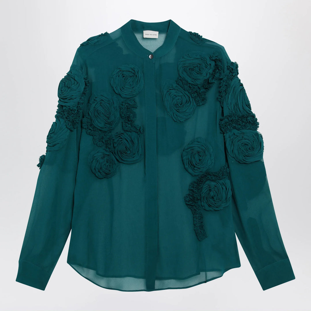 Dries Van Noten - Petrol green shirt with raised rose details Brand Apparel &amp; Accessories > Clothing > Shirts &amp; Tops 36  FR