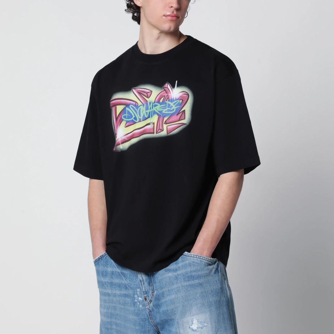 Dsquared2 - Rebel Tags loose-fit cotton T-shirt in black Brand Apparel & Accessories > Clothing > Shirts & Tops S