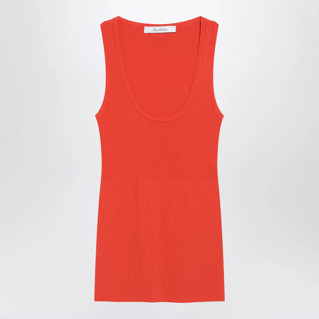 Max Mara - Coral red ribbed technical yarn top Brand Apparel & Accessories > Clothing > Shirts & Tops XS