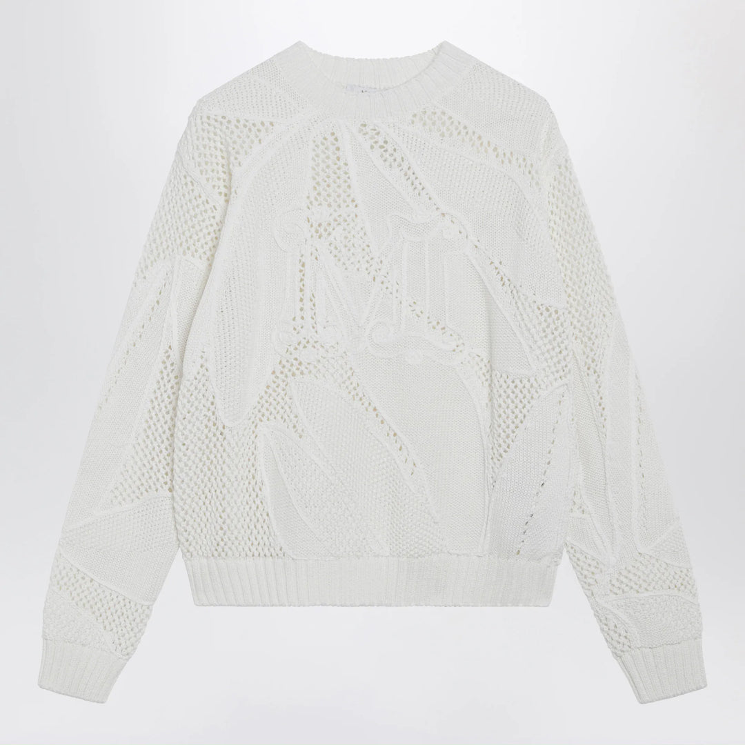 Max Mara - Embroidered cotton crewneck sweater in white Brand Apparel &amp; Accessories > Clothing > Shirts &amp; Tops XS