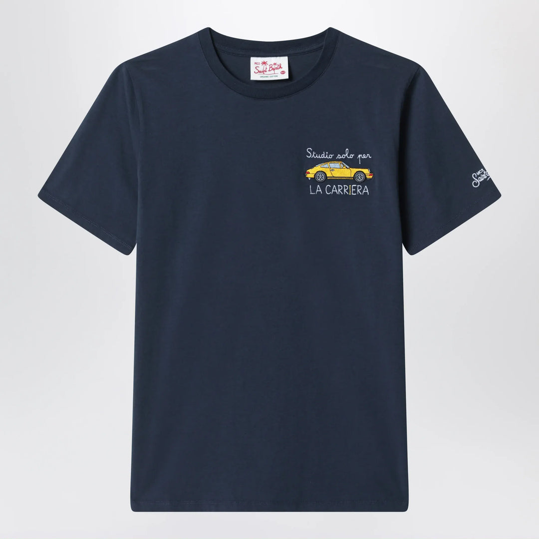 MC2 Saint Barth - Blue T-shirt with car embroidery Brand Apparel &amp; Accessories > Clothing > Shirts &amp; Tops 16