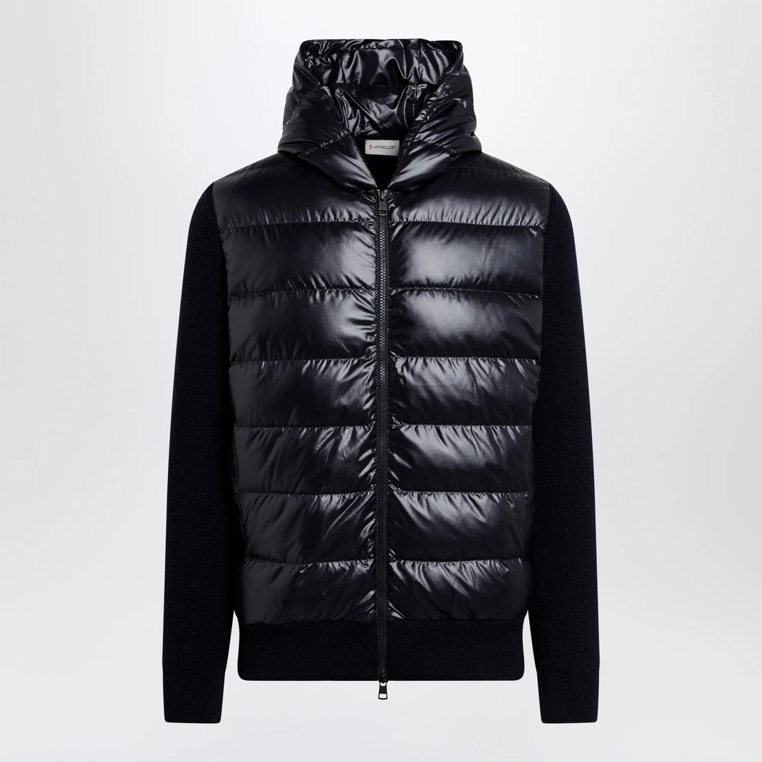 Moncler - Blue padded wool zip-up hoodie Brand Apparel &amp; Accessories > Clothing > Shirts &amp; Tops