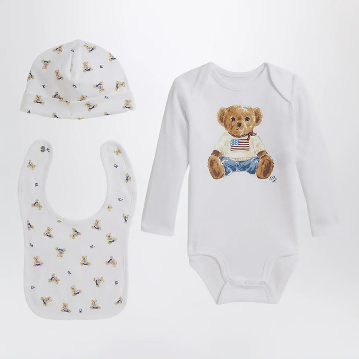 Polo Ralph Lauren - Three-piece Polo Bear cotton set in white Brand Apparel &amp; Accessories > Clothing > Shirts &amp; Tops