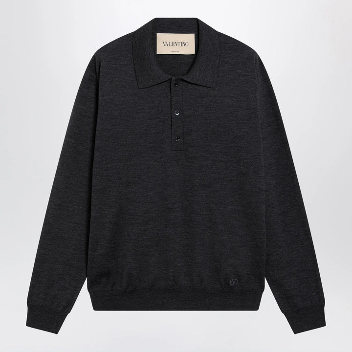Valentino - Wool polo shirt with VLogo embroidery in anthracite Brand Apparel &amp; Accessories > Clothing > Shirts &amp; Tops S