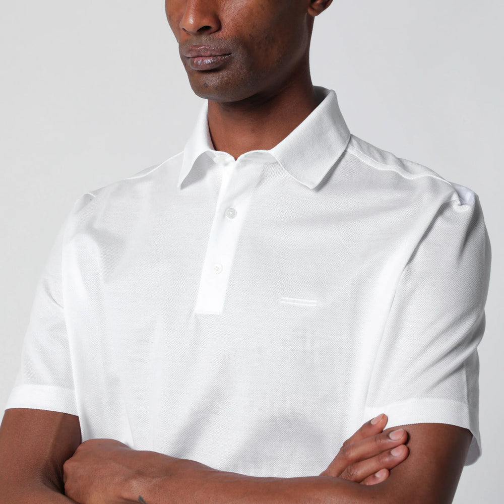 ZEGNA - White cotton piqué polo shirt Brand Apparel & Accessories > Clothing > Shirts & Tops