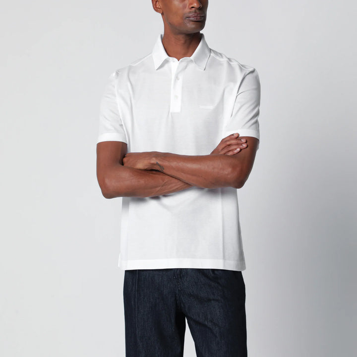 ZEGNA - White cotton piqué polo shirt Brand Apparel &amp; Accessories > Clothing > Shirts &amp; Tops 48 IT