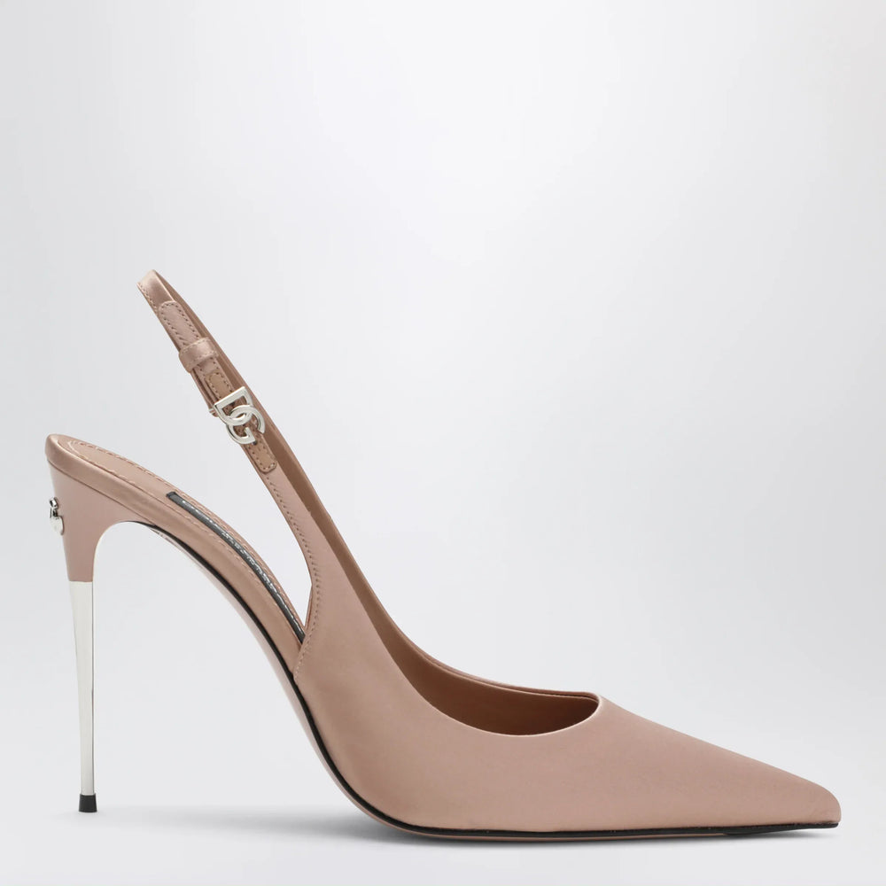 Dolce&Gabbana - Beige satin slingback with DG logo Brand Apparel & Accessories 36 IT