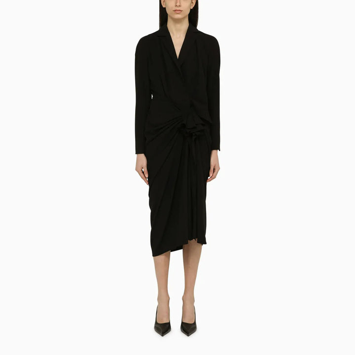 Dries Van Noten - Black wool-blend dress with drape Brand Apparel &amp; Accessories 38  FR