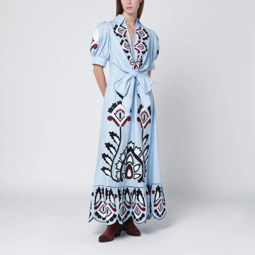 FARM Rio - Light blue embroidered long dress with bow Brand Apparel & Accessories XS