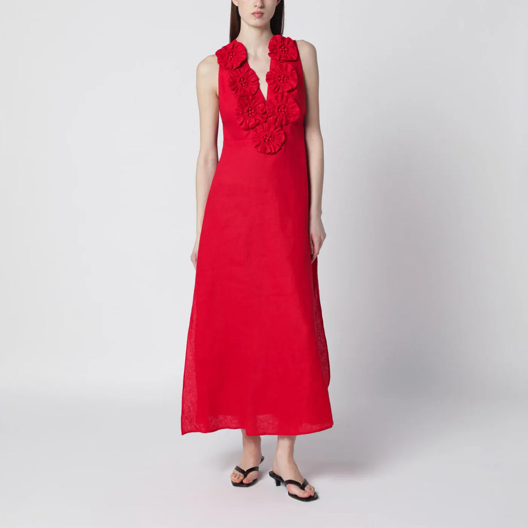 FARM Rio - Red linen dress with floral appliqués Brand Apparel &amp; Accessories XS