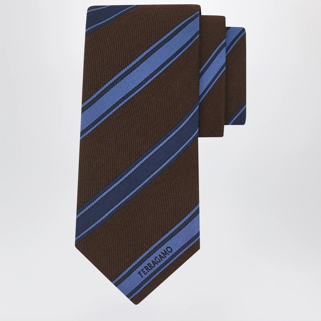 Ferragamo - Brown/Green Regimental Jacquard Tie Brand Apparel &amp; Accessories U