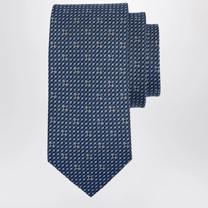 Ferragamo - Dark Blue Gancini Print Silk Tie Brand Apparel &amp; Accessories U