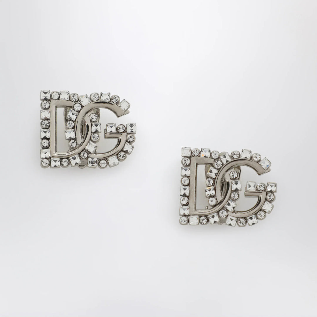 Dolce&amp;Gabbana - DG logo rhinestone clip-on earrings in silver Brand Apparel &amp; Accessories > Jewelry TU