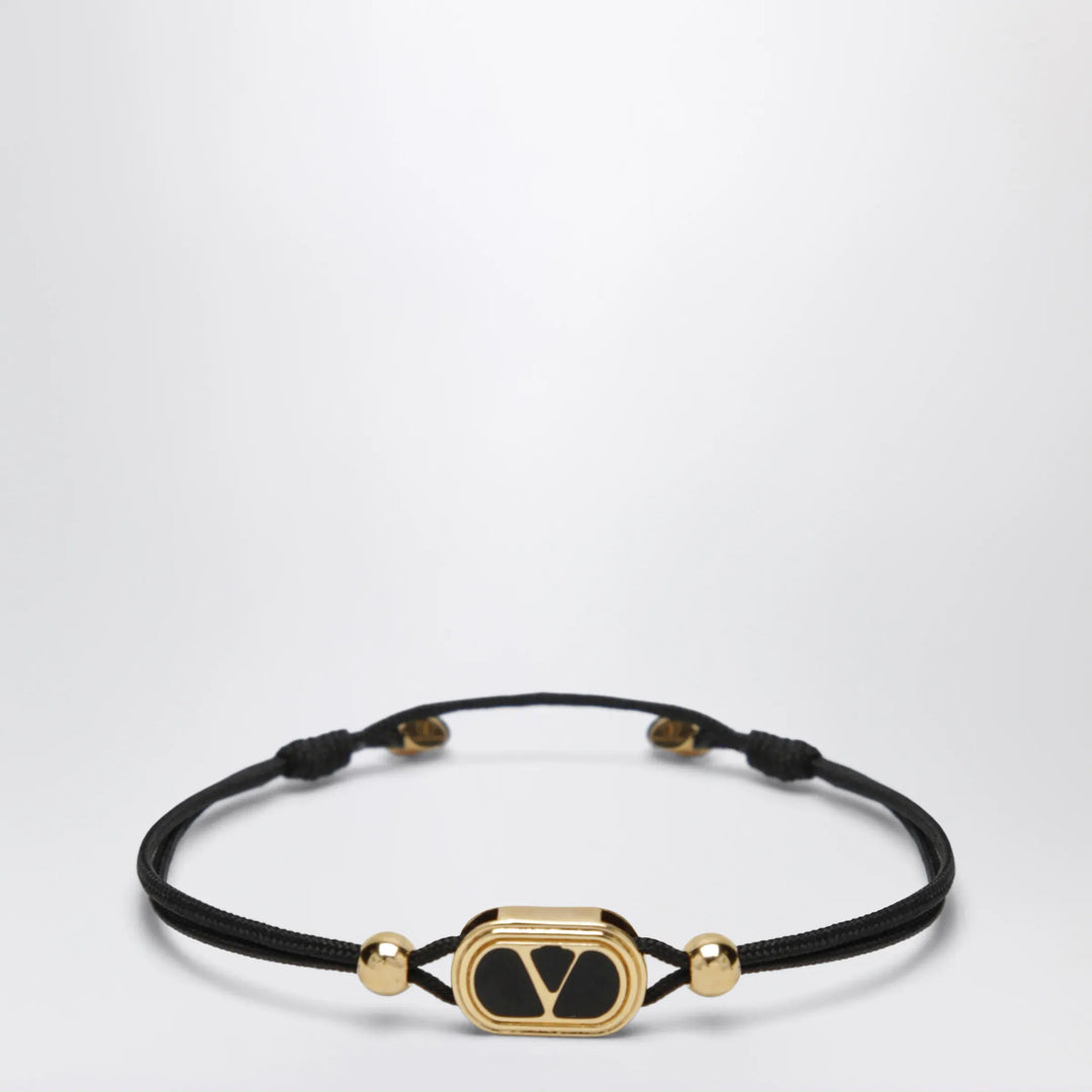 Valentino Garavani - Black cord bracelet with enamelled gold V logo Brand Apparel & Accessories > Jewelry TU
