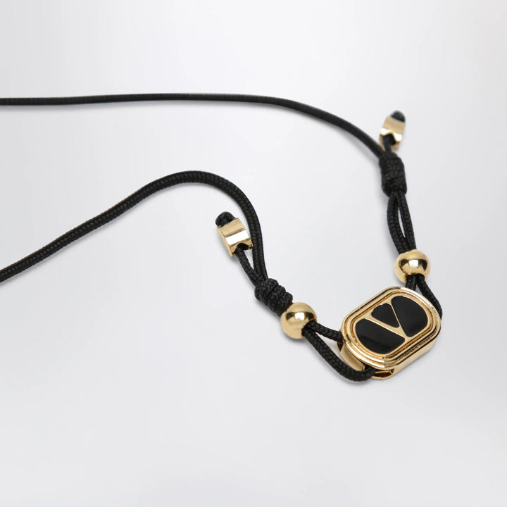 Valentino Garavani - Black cord bracelet with enamelled gold V logo Brand Apparel &amp; Accessories > Jewelry TU