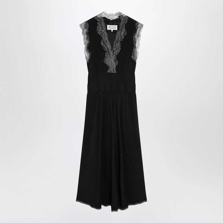 Maison Margiela - Black silk midi dress with lace Brand Apparel &amp; Accessories 40  IT