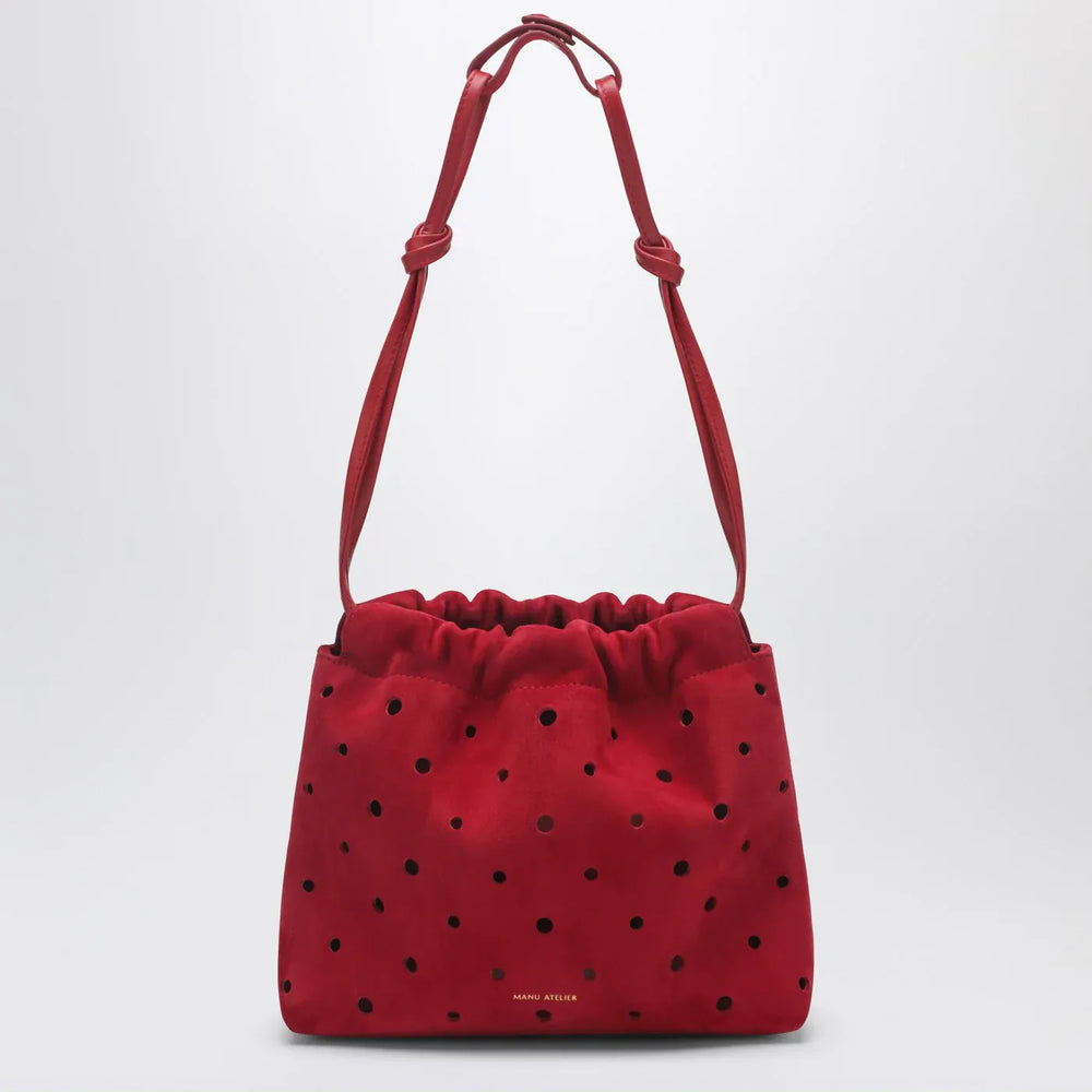 Manu Atelier - Romy perforated red suede pouch Brand Apparel & Accessories TU