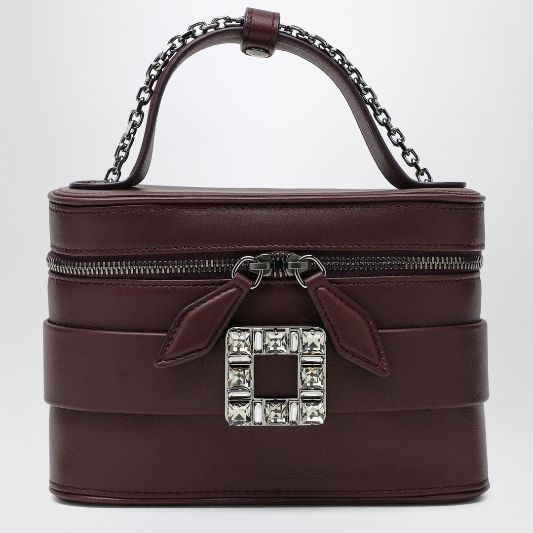 Apparel &amp; Accessories TU ROGER VIVIER - Leather Vanity Bag bordeaux with Rhinestone Buckle Brand