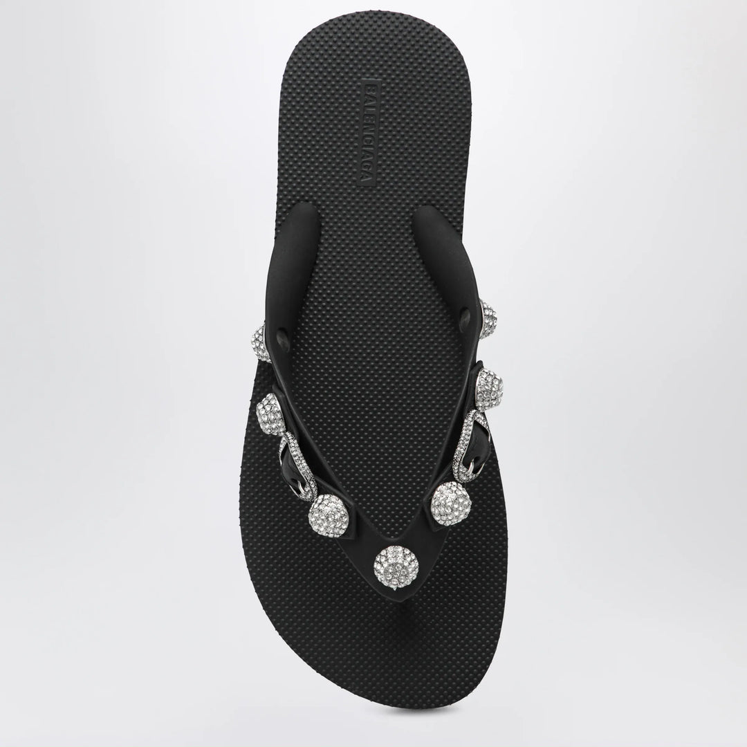 Balenciaga - Cagole crystal-studded rubber thong sandals, black Brand Apparel &amp; Accessories > Shoes 38 IT