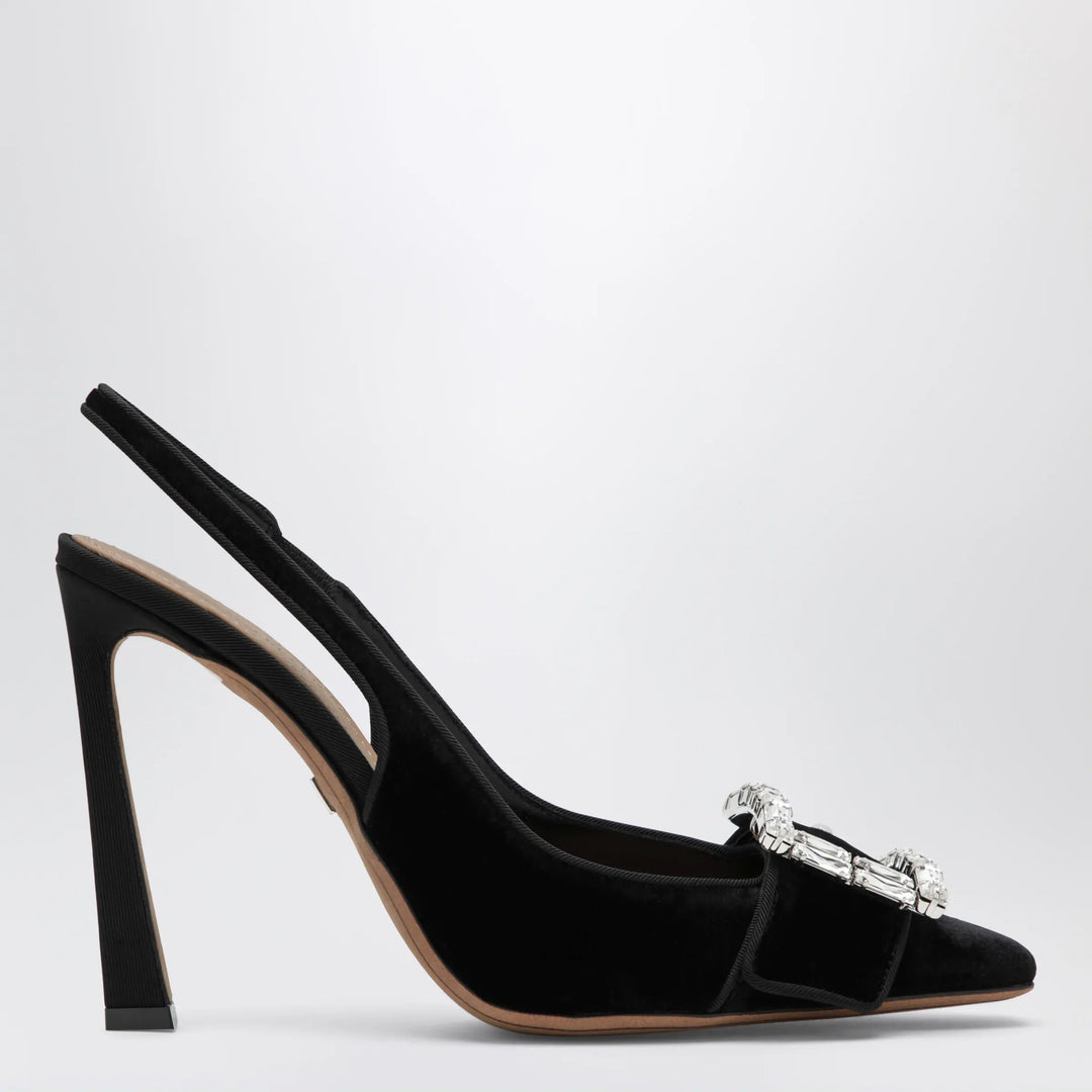 Dolce&amp;Gabbana - Black velvet slingback pumps with jeweled buckle Brand Apparel &amp; Accessories > Shoes 37,5 IT