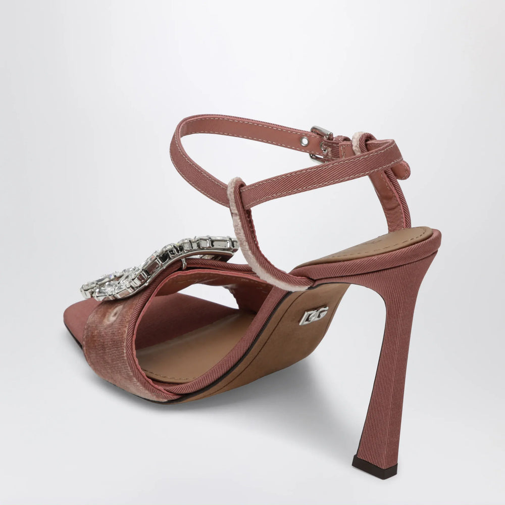 Dolce&Gabbana - Velvet sandal with jewel buckle in powder pink Brand Apparel & Accessories > Shoes