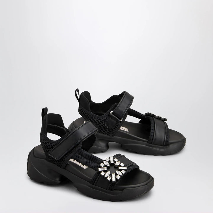 ROGER VIVIER - Viv’ on the Run black leather and textile sandals Brand Apparel &amp; Accessories > Shoes