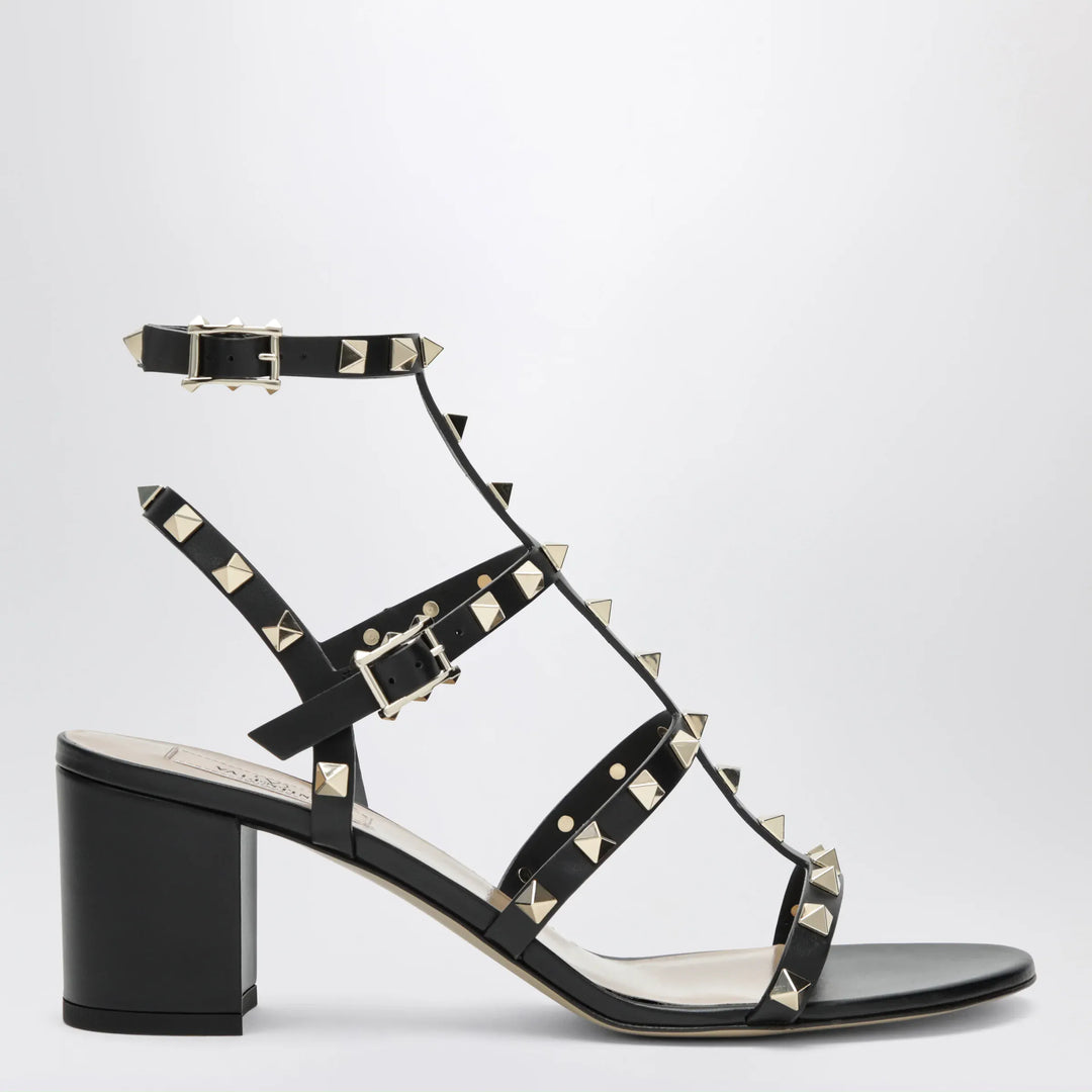 Valentino Garavani - Rockstud calfskin leather sandals with studs in black Brand Apparel &amp; Accessories > Shoes 36,5 IT